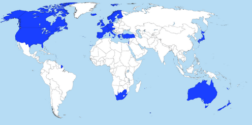 Map of developed economies 